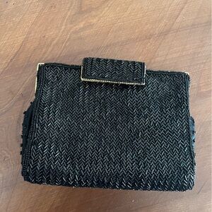 La Regale Black and Gold Beaded Clutch